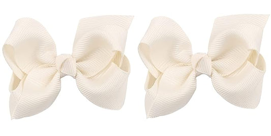 3 Inch Baby Girl Hair Bows Boutique Hair Clip Teens Toddlers Hairpin Headwear - Set of 2 (Ivory)