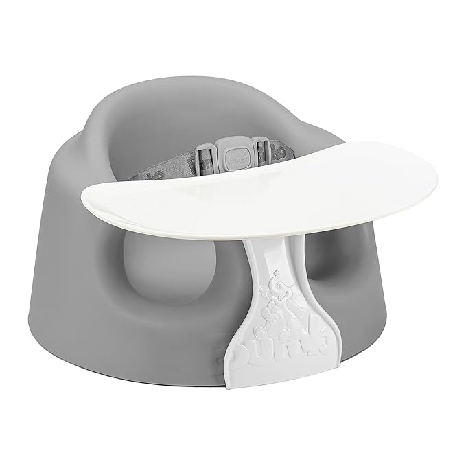 Bumbo Foam Infant Floor Seat Plus+ with Tray for Babies 3 to 12 Months Old, Monsoon - Portable Soft Baby Chair with Large Legroom and 3-Point Harness for Feeding and Play