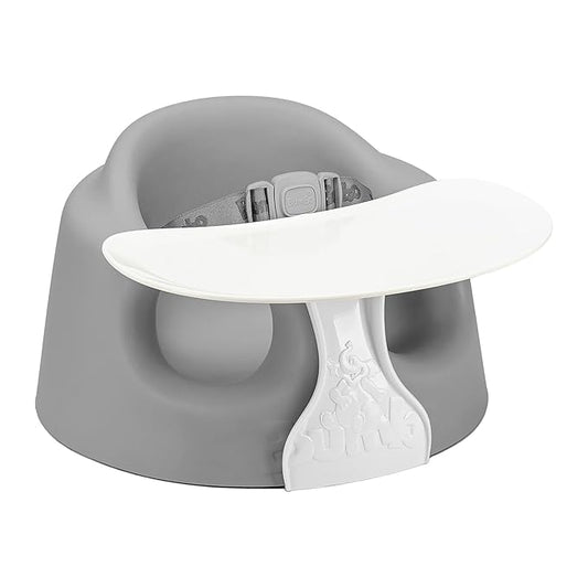 Bumbo Foam Infant Floor Seat Plus+ with Tray for Babies 3 to 12 Months Old, Monsoon - Portable Soft Baby Chair with Large Legroom and 3-Point Harness for Feeding and Play