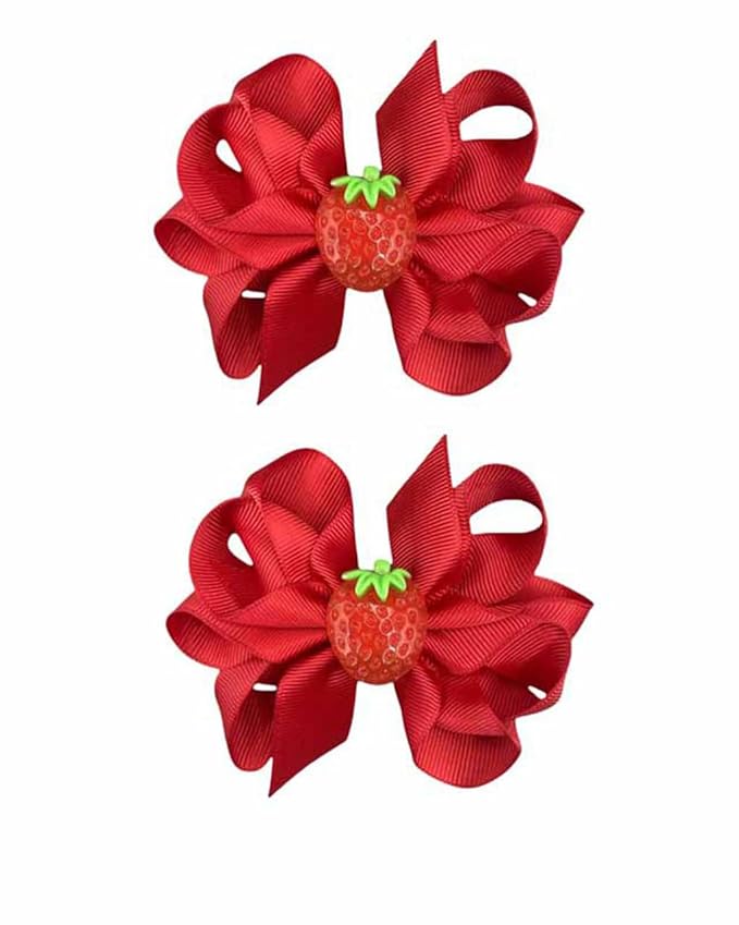 Strawberry Snap Clips Baby Girls Fruit Hair Bow Clips Strawberry Hair Ring Tie BBW24 (Set-M)