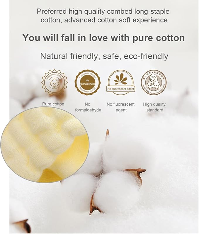 YEBON ProC 2Pcs Baby Muslin Bath Towels, Super Soft Cotton Bath Towel 6 Layers Infant Newborn Swaddle Blanket 41.3 X41.3 Inches,Baby Registry as Shower (Yellow)