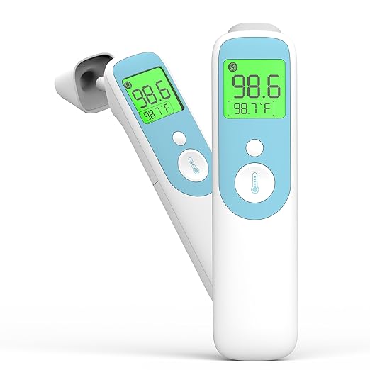 20C Ear and Forehead Thermometer for Baby&Adults Digital Infrared Thermometer with 1s Reading Easy Operation 4-Color Backlight Data Storage Fever Alarm Magnetic Cap for Body Surface & Room Use