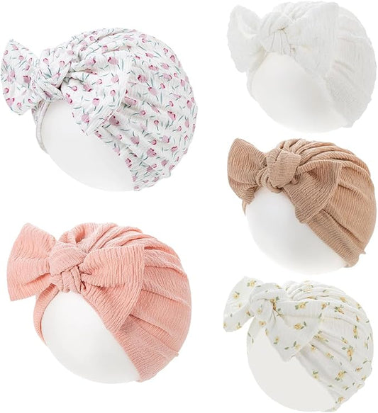 Newborn Babies Headwrap Hat Infant Toddler Cotton Soft Cute Nursery Beanie Headbands Top Bowknot Cap
