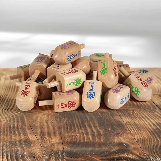 Zion Judaica Large Wood Dreidels Hanukkah Toy Bulk Pack Ziplock Bag 3" Wooden Driedels Natural Wood Spinning Top Dreidlech w/Hebrew Letters and English Transliteration Traditional Chanukah Game 25-PK