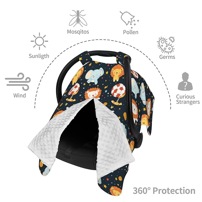 Little Elephant and Lion Baby Car Seat Canopy and Nursing Cover for Breastfeeding Multi-Use Cover Lightweight Infant Stretchy Carrier Carseat Winter Cover for Newborn Girls Boys