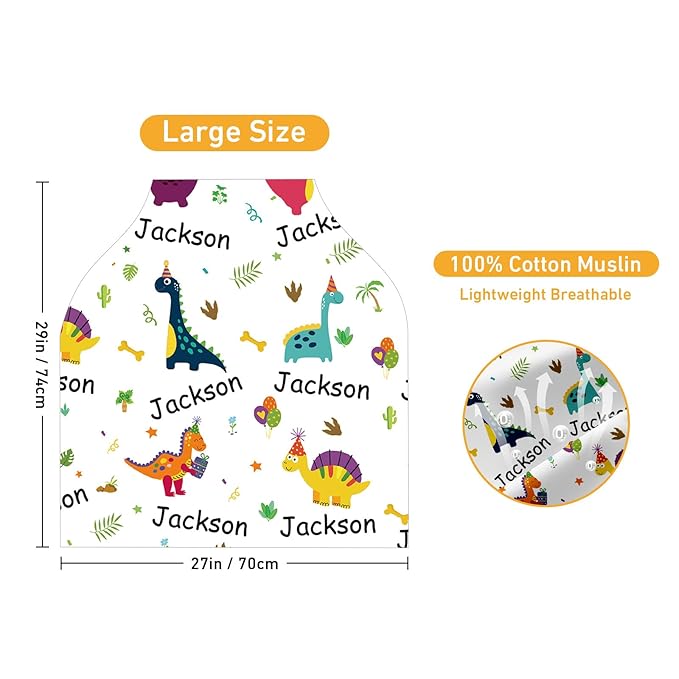 Custom Car Seat Covers for Babies - Breathable Baby Car Seat Cover for Girls Boys, Dinosaur Pattern Kick-Proof Newborn Carrier Canopy Stretchy Stroller Cover for 4 Seasons(27"x29")