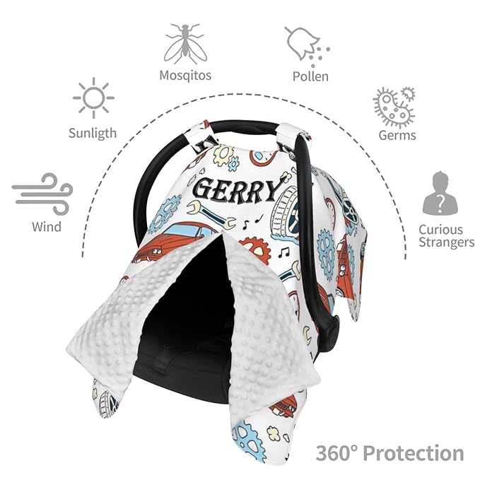 Personalized Baby Car Seat Canopy for Babies with Name, Custom Red Car Stroller Car Seat Covers for Boys Girls, Nursing Carseat Cover for Breastfeeding, Car Seat Canopies for Infant Newborn