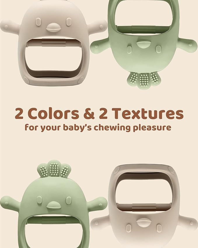 ChooKaChoo 2 Pack Baby Teething Toy Silicone Teething Mitten for Babies Over 3 Months Anti Dropping Wrist Hand Teethers Baby Chew Toys for Sucking Needs, BPA Free