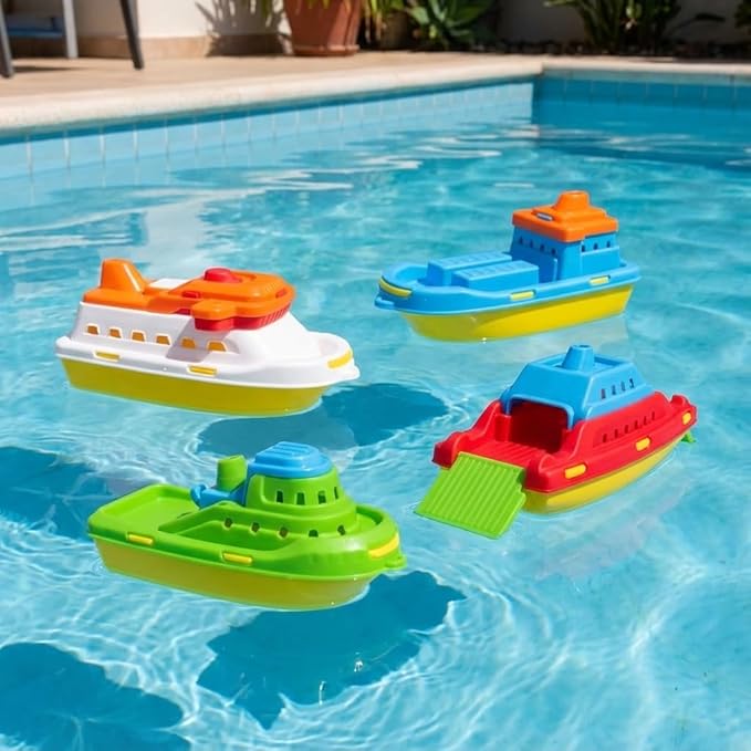 Toyland® Pack of 4 Floating Boats - Cargo Ship, Cruise Liner, Fishing Boat & Container Ship - Bathtub, Pool, and Water Play Toys for Kids 3 Years Plus