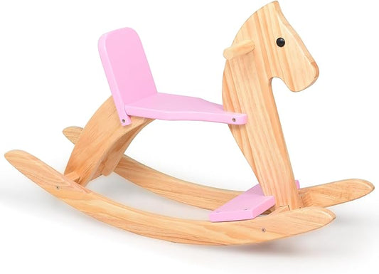 Wooden Rocking Horse Baby Ride On Toy for Toddler Rocking Horse Classic Design with Pedal and Safe backrest for Toddlers (Pink)