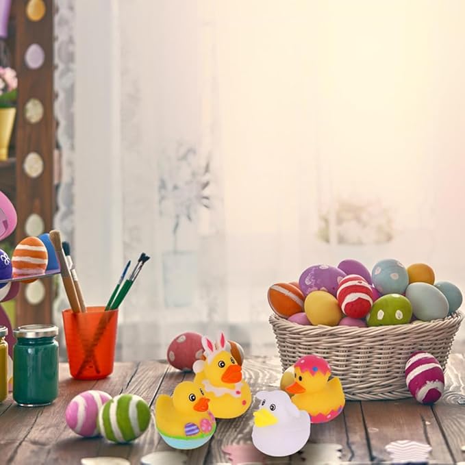 ArtCreativity 2.5 Inch Easter Rubber Ducks for Kids – Pack of 12 Assorted Mini Easter Ducks, Easter Basket Stuffers, Egg Hunt Surprise Toys, Easter Party Favors, Jeep Ducks & Bath Toys