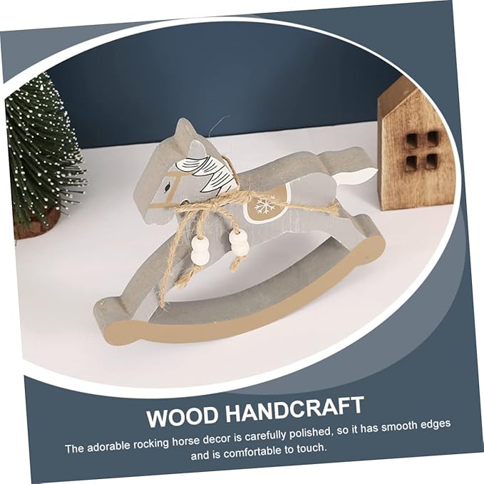 Mini Rocking Horse Desktop Ornament Wooden Rocking Horse Decor for Kids Room Table Decoration Christmas Party Accent