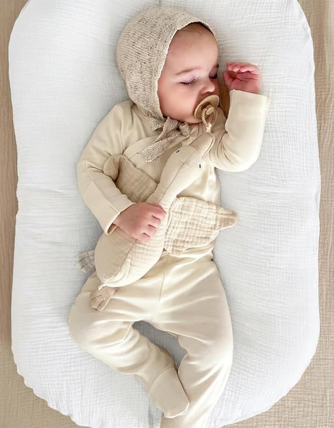 Muslin Baby Lounger Cover 2 Pack, Soft Breathable Newborn Lounger Pillow Cover for Boys Girls Infant (White & White)