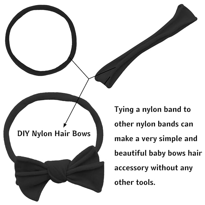 Qearl 60 Pack Soft Stretchy DIY Nylon Headbands Hair Bands Bows DIY Accessory for Newborn Baby Girls