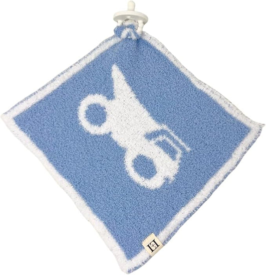 L+L USA Construction Dump Truck Baby Lovey Pacifier/Teether Holder 10"x10" - DreamSoft Plush Fluffy Cuddly Soothie Reversible Mini Comfort Blanket Newborn Gift Essential Babies Boys (Steel Blue/White)