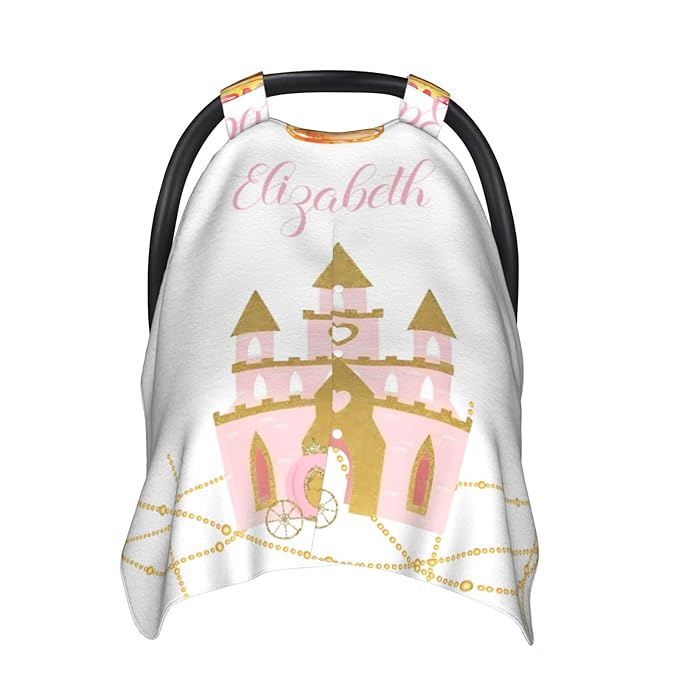 Personalized Baby Car Seat Canopy for Babies, Custom Name Car Seat Covers for Baby Girl, Princess Crown Opening Minky Nursing Breastfeeding Cover for Infant, Carseat Canopies for Newborn