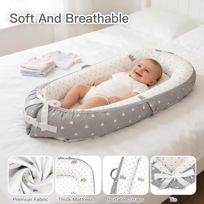 Baby Lounger | Organic Cotton Infant Support Cushion| Reversible, Adjustable & Portable Floor Cushion | Soft, Breathable, Washable Cover