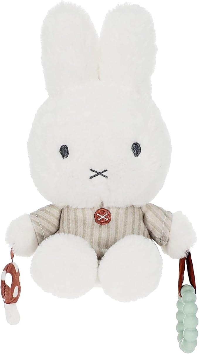 Kids Preferred Miffy Baby Ragdoll Activity Toy - Super Soft Fabric, Teether Ring, Crinkle & Rattle, On-The-Go Clip, Ages 0 Months and up, 10 inches