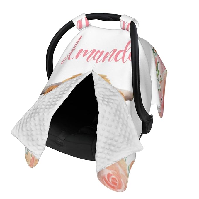 Personalized Baby Car Seat Canopy for Babies with Name, Custom High Land Cow Stroller Car Seat Covers for Girls, Minky Nursing Carseat Cover for Breastfeeding, Car Seat Canopies for Newborn