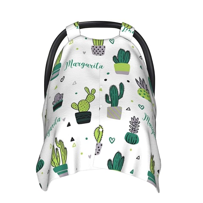 Personalized Baby Car Seat Canopy with Name, Cactus Infant Car Seat Cover, Nursing & Breastfeeding Stroller Cover, Newborn Shower Gift for Baby Boys and Girls