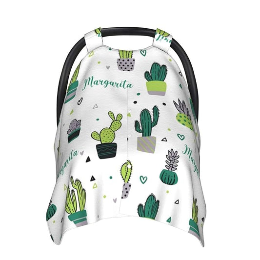 Personalized Baby Car Seat Canopy with Name, Cactus Infant Car Seat Cover, Nursing & Breastfeeding Stroller Cover, Newborn Shower Gift for Baby Boys and Girls