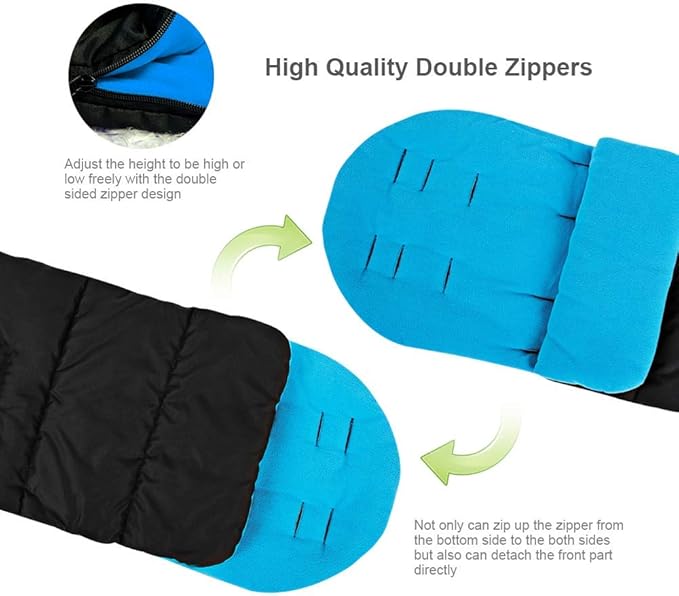 Universal Waterproof Baby Stroller Footmuff, Warm Winter Baby Bunting Stroller Cover with Dual Zipper, 3-Season Toddler Stroller Blanket for Cold Weather, Fit Infants Toddlers, Stroller (Blue)