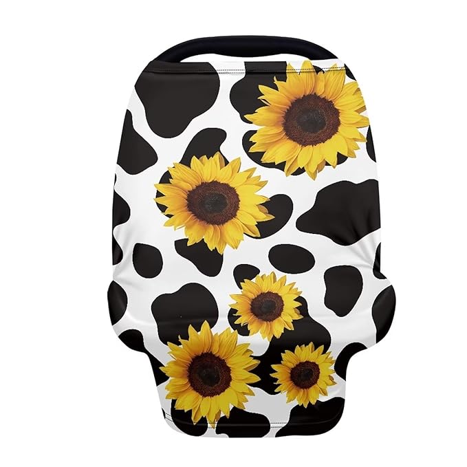 Forchrinse Sunflower Cow Girls Carseat Canopy,Soft Nursing Cover Breastfeeding Scarf,Stretchy Infant Seat Covers fit for High Chair/Stroller/Shopping Cart