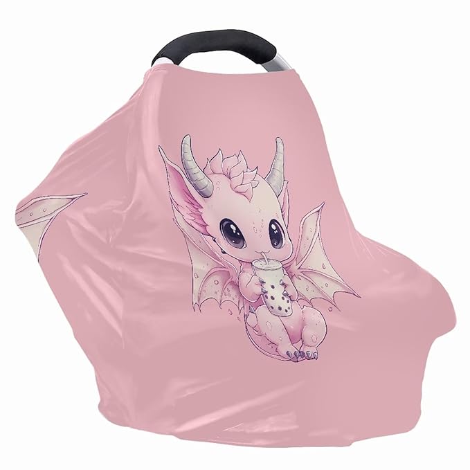 Wanyint Dragon Bubble Tea Pink Stretchy Baby Car Seat Covers Carseat Canopy, Baby Breastfeeding Stroller High Chair Shopping Cart Cover