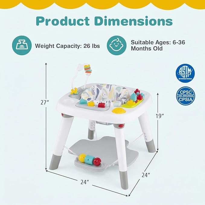 BABY JOY 6-in-1 Baby Activity Center, Baby Jumper & Interactive Play Table with 360° Rotating Seat, Detachable Toys & Music, Montessori-Inspired, Activity Center for Infant Toddlers 6-36 Months (Gray)