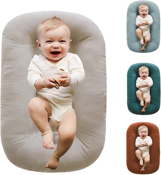 Baby Lounger Play Mat,Baby Lounger for Newborn Tummy Time for Babies in Flat Surface,0° Angle Newborn Loungers Babies Nest for Boys & Girls 0-12 Months(English Apricot)