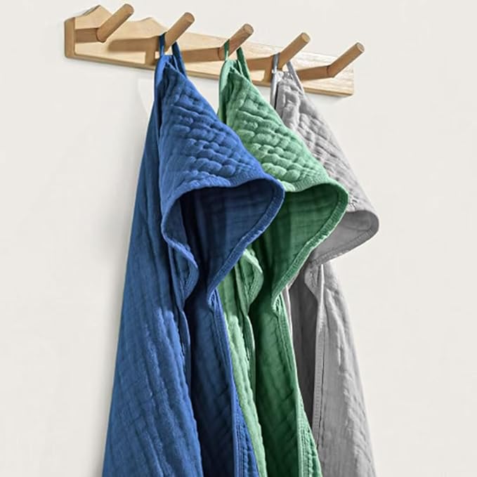 Momsnug 3-Pack Muslin Hooded Baby Towels, 100% Cotton, Ultra-Soft & Absorbent Baby Bath Towels with Hood for Babies, Infant, Toddler and Newbron(Green + Grey + Dark Blue，35" X 35'')