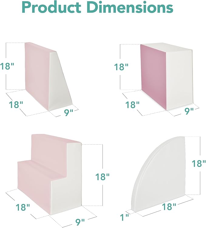 Best Choice Products Soft Foam Climbing Blocks for Toddlers, 4-Piece Baby Play Set, Easy-Clean Vinyl Foam Shapes, Safe Certified Materials, Early Learning Motor Skill Development Toy - Pink