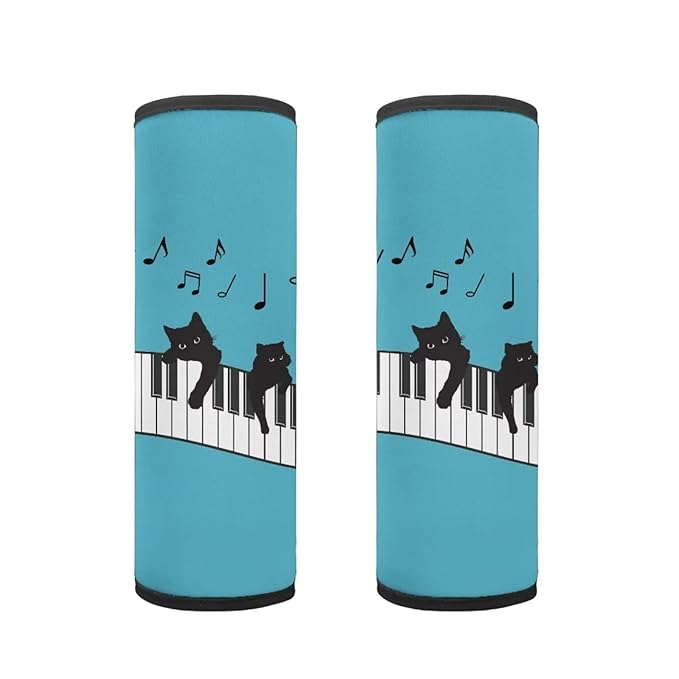 AFPANQZ Kids Car Seat Belt Covers Set 2 Pack Piano Music with Black Cat Car Seat Belt Covers Shoulder Protect Pad Cushion Comfortable Soft Pillow Belt Covers Neck Support Cushion for Boby Kids
