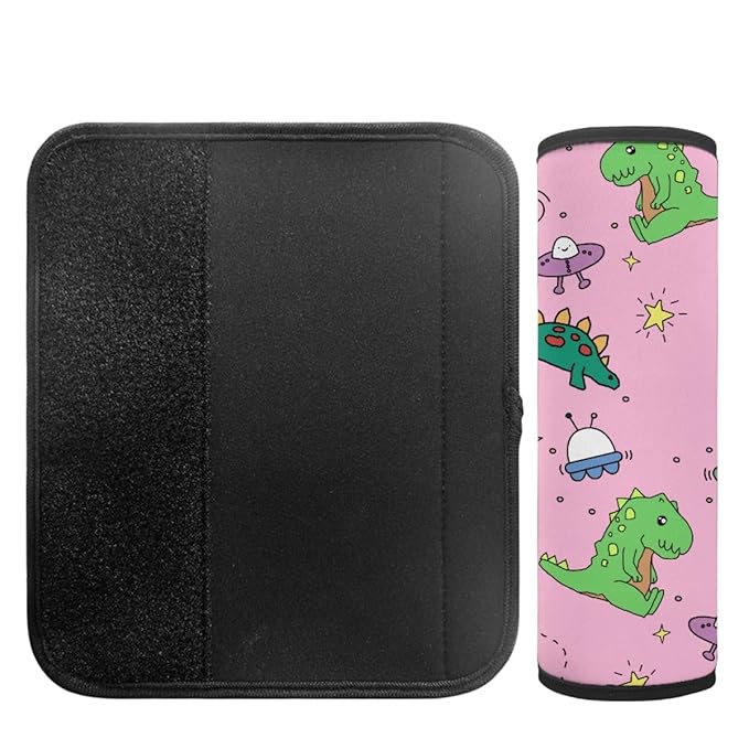 ENLACHIC Baby Car Seat Belt Cover, Cute Dinosaur Print Car Seat Shoulder Strap Pads, Infant Car Seat Cushion Safety Seatbelt Protector for Kids Boys Girls,Pink Dinosaur