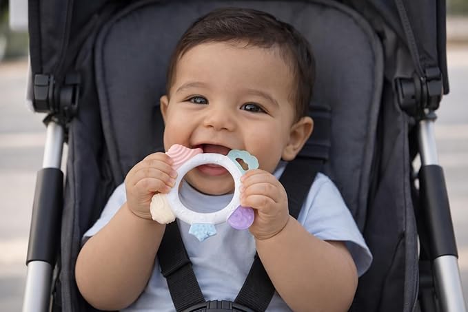Cosmo Ring Teether – 100% Food Grade Silicone Baby Teething Toy | Multi-Textured Sensory Shapes for Gum Relief | Easy Grip Circle Design | BPA-Free, Phthalate-Free | Baby Teether 3-36 Months