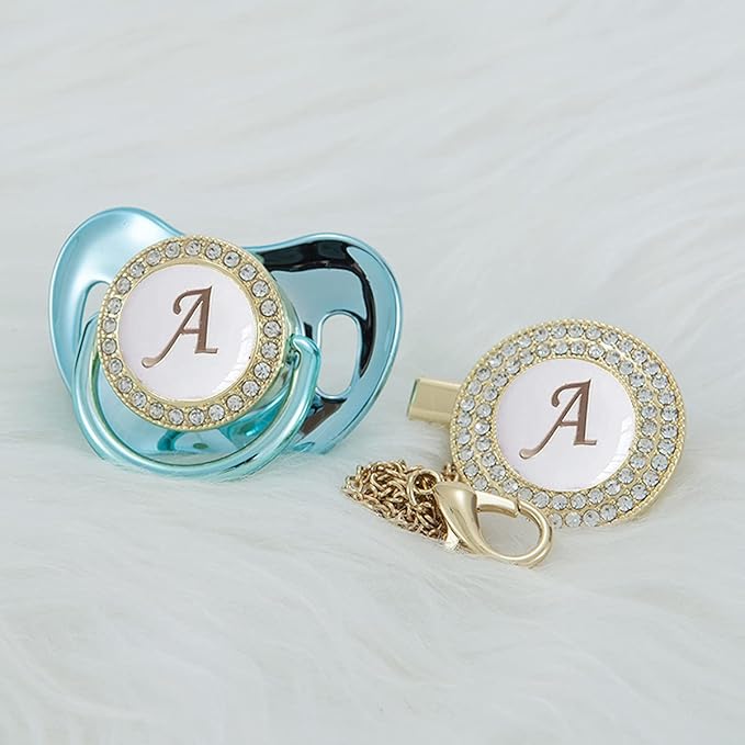 All Handmade Bling Baby Pacifier and Clip Set 26 Letters and 11 Colors can Choose LA