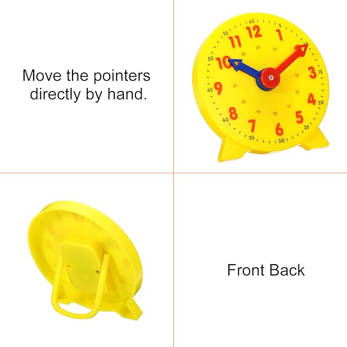 PATIKIL 4 inch Teaching Clock, Learn Clock Learning Tell Time Analog Clock Demonstration Clock 24 Hour 2 Pointers Geared Movement for Classroom Teacher, Yellow