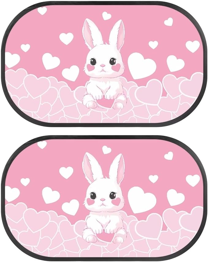 Bulopur Cute Bunny Car Shades Back Windows Baby 2 Pack Easy to Install Car Sun Shade Side Window UV Protection Breathable for Most Vehicle, SUV, Truck