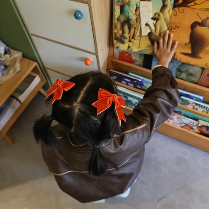 2 Pcs Cute Orange Velvet Hair Bow Clips 3" Bowknot Alligator Clip Barrettes Hairpins for Girl Kids Accessories