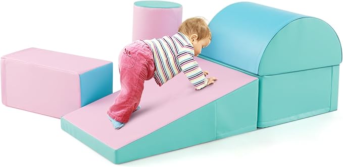 Costzon 5 Pieces Climbing Toys for Toddlers, Soft Foam Block Play Structures Infants Climbers for Child Development, Waterproof Kids Climbing Toys Indoor for Preschool Baby