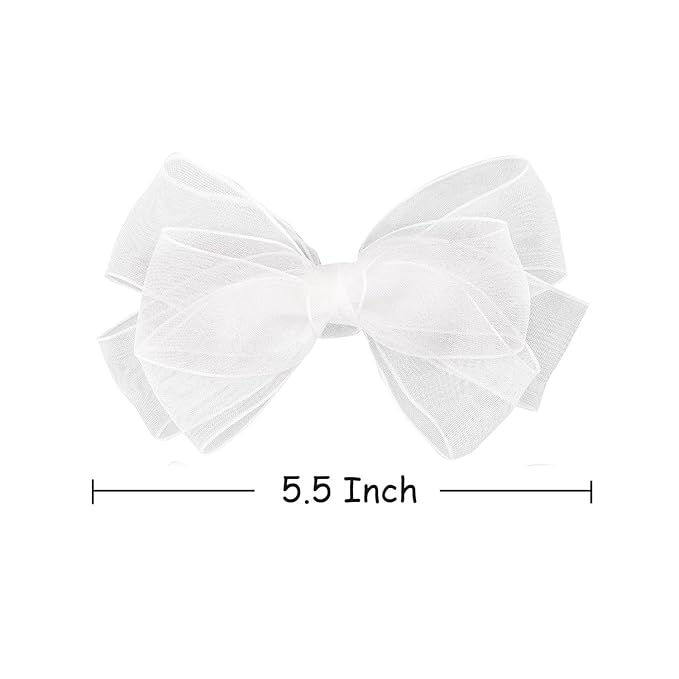 5.5-Inch Organza Double Hair Bows Alligator Clips Hair Accessories for Girls Toddler Kids Children Teens -White