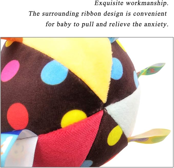 Baby Taggie Ball, Colorful Rattle Ball with Tags, Soft Plush Stuffed Animal Multi Sensory Toy for Early Educational, Ribbon Tag Toy for Baby Kids Toddlers Infants