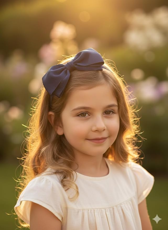 ClassExceed Navy Bow Headband for Girls 3–12 – School Uniform Hair Bow, Solid Color Ribbon Kids Headband for Everyday Wear