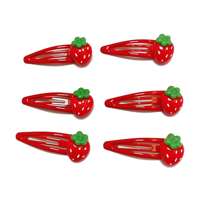 Strawberry Snap Clips Baby Girls Fruit Hair Bow Clips Strawberry Hair Ring Tie BBW24 (6 Pcs-C1)