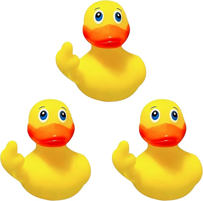3pcs Rubber Ducks Mini Ducks for Kids Baby Shower Decorations Birthday Party Favors Gift Classroom Bathroom Car Dashboard Decorations (Middle Finger Duck)
