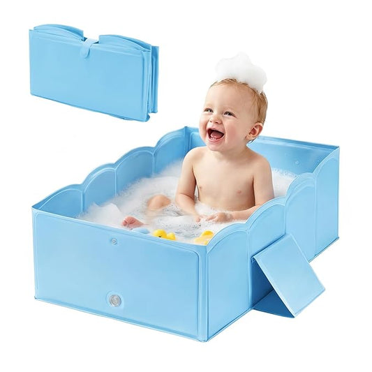 Collapsible Baby Bathtub for Shower,Reinforced Structure Infant Foldable Bath Tub with Non-Slip Base,Portable Space-Saving Kids Bath Tub for 6M to 4Years,Suitable for Outdoor, Travel Use(Blue)