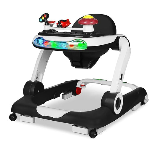 TODEFULL 6 in 1 Baby Walker, Baby Activity Walker for Toddler, Push Walker w/Adjustable Height Speed, Learning-Seated & Walk-Behind, Infant Walker w/Feeding Tray & Music Toys, Black