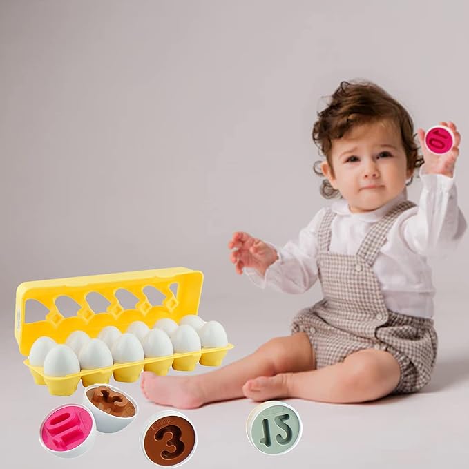 Dimple 12 Play Numbers Egg Matching Toy Play Matching Eggs Easter Toy w/Holder - Egg Toys for Toddlers STEM Egg Toys Colors & Shapes Recognition for Kids -Educational Color Sorting Toy