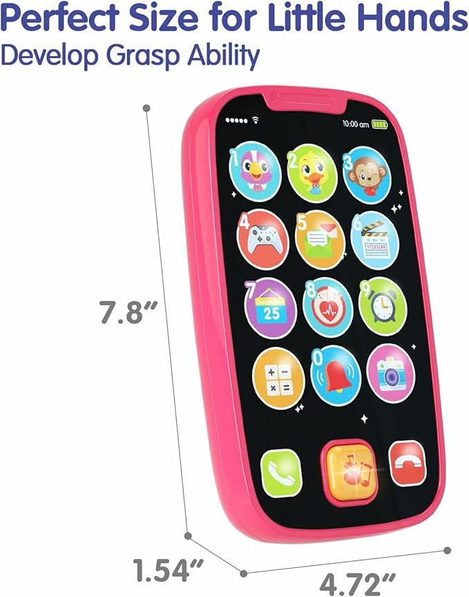 BABYFUNY Toys for 1 Year Old Girl Gifts, 15 Functions Phone Toddler Girl, Learning Baby Toys 12-18 Months, Kids Cell Phone Easter Basket Stuffers - Pink
