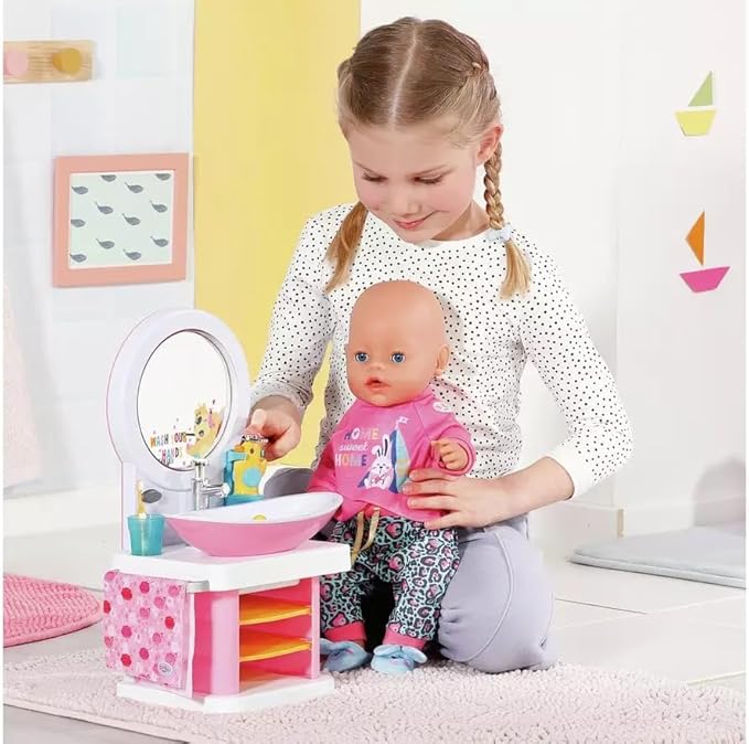 BABY born washbasin - Interactive doll sink with light and sound function - High-quality doll accessories - Includes toothbrush, toothbrush cup, soap dispenser and towel
